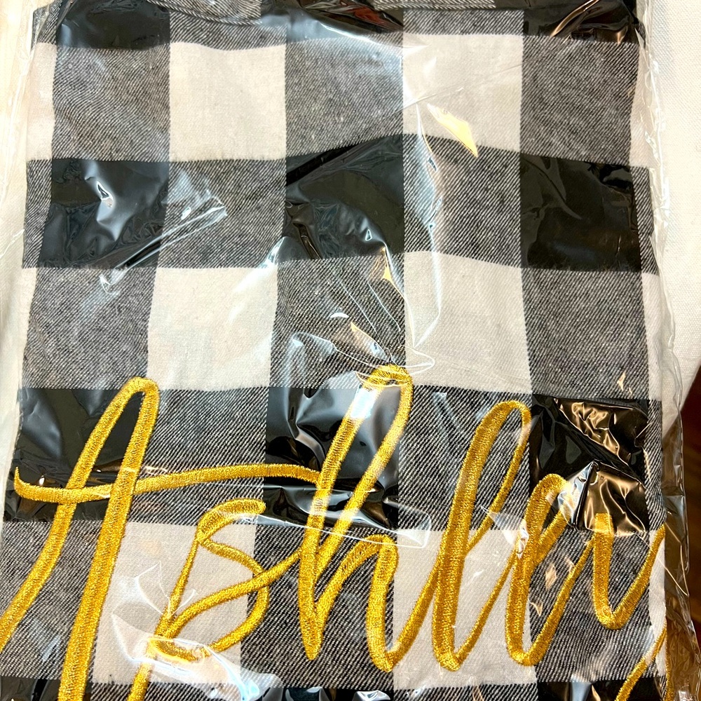 Personalized Embroidered Flannel Robe Gold Thread- Ashley - Picture 2 of 5